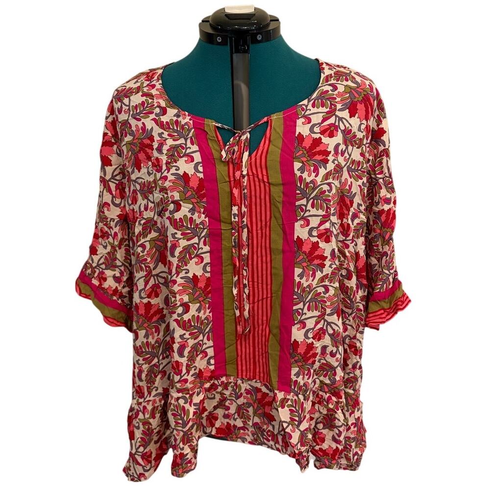 Weekend Suzanne Betro Blouse Womens 4X‎ Floral Boho Peasant Top NWT Tie Neck